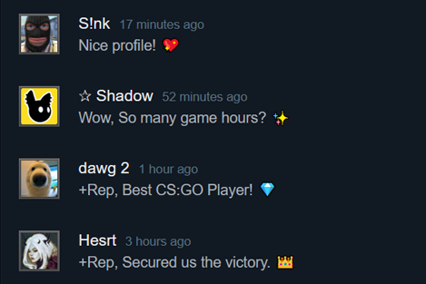 Example comments left by Rep4Rep users on a Steam profile
